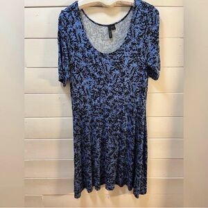 CAPPUCCINO Blue Black Abstract Print Dress Size XL